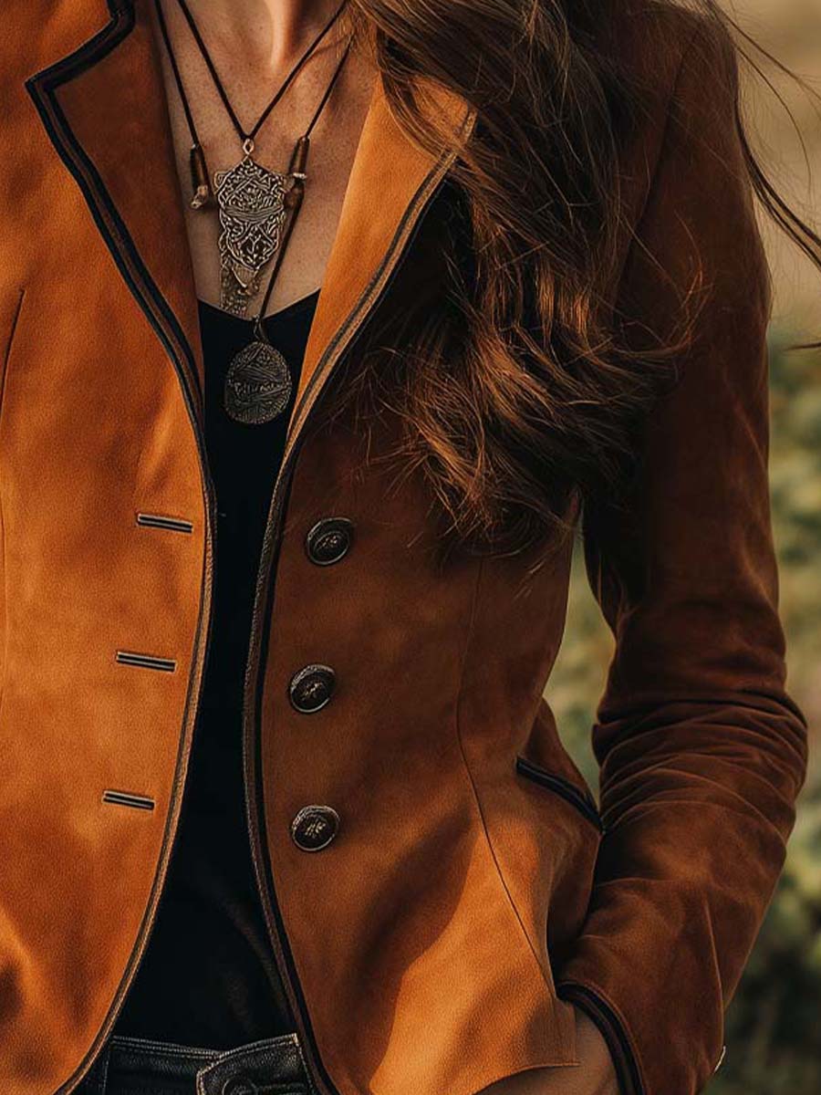 Bohemian Button-down Microsuede Blazer - Image 2