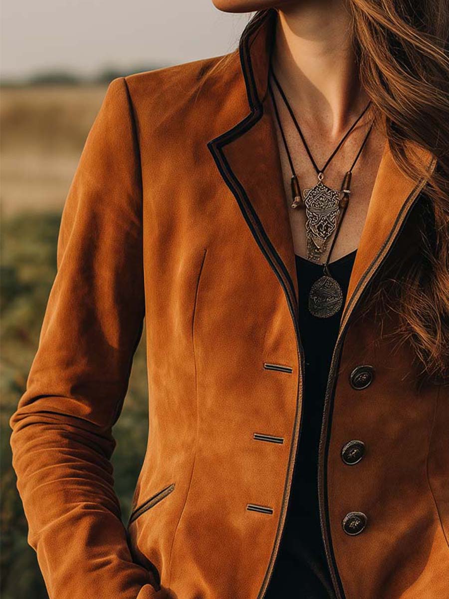 Bohemian Button-down Microsuede Blazer - Image 3