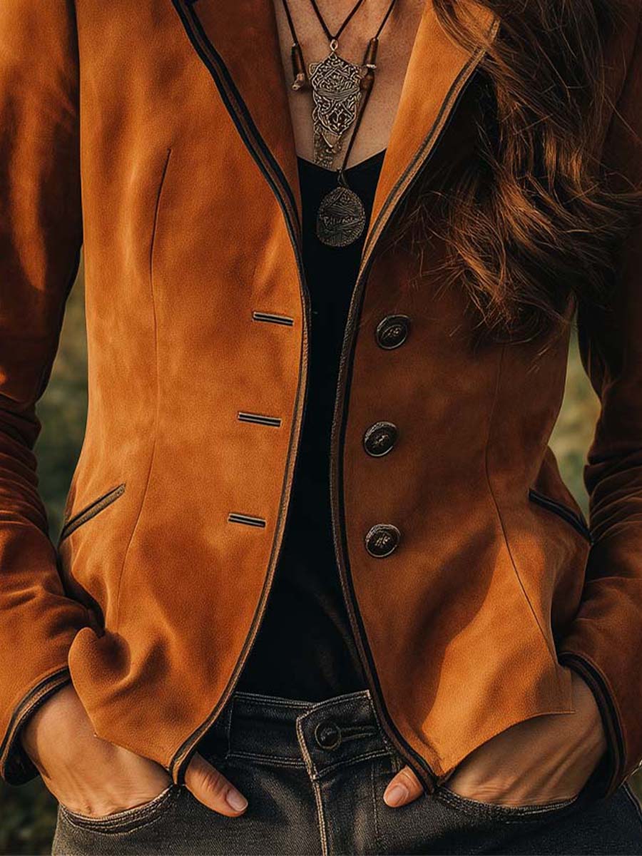 Bohemian Button-down Microsuede Blazer - Image 4