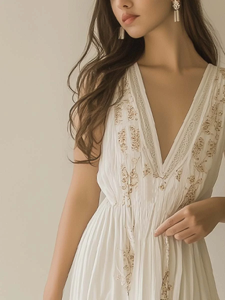 Bohemian Embroidered Sleeveless Chiffon Maxi Dress - Image 3