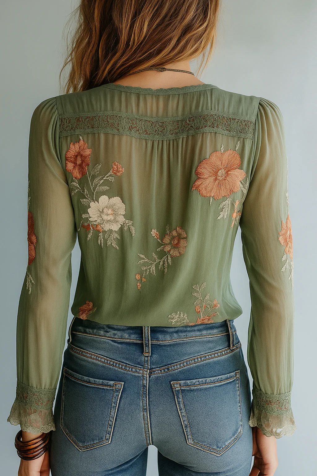 Bohemian Floral Printed Lace Blouse - Image 6