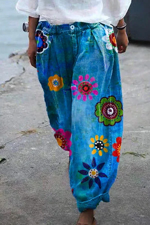 Bohemian Floral Printed Oversized Harem Pants - Image 3