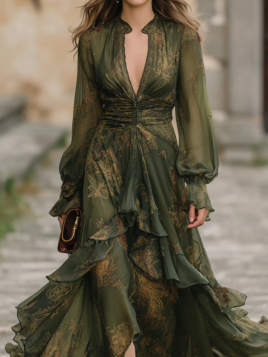Bohemian Holiday Multi-layered Ruffle Hem Floral Chiffon Maxi Dress - Image 2