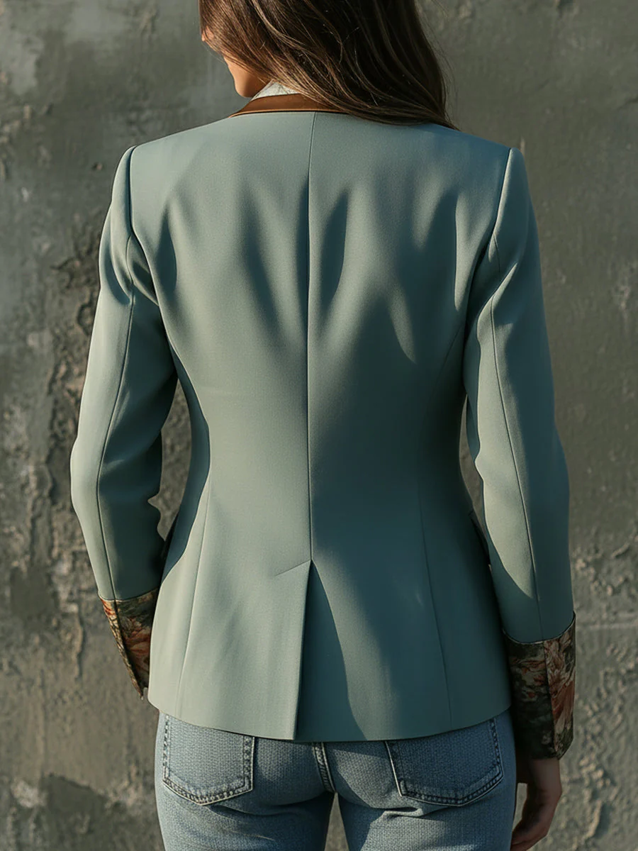 Bohemian Retro Oil Painting Print One Button Blazer - Image 3