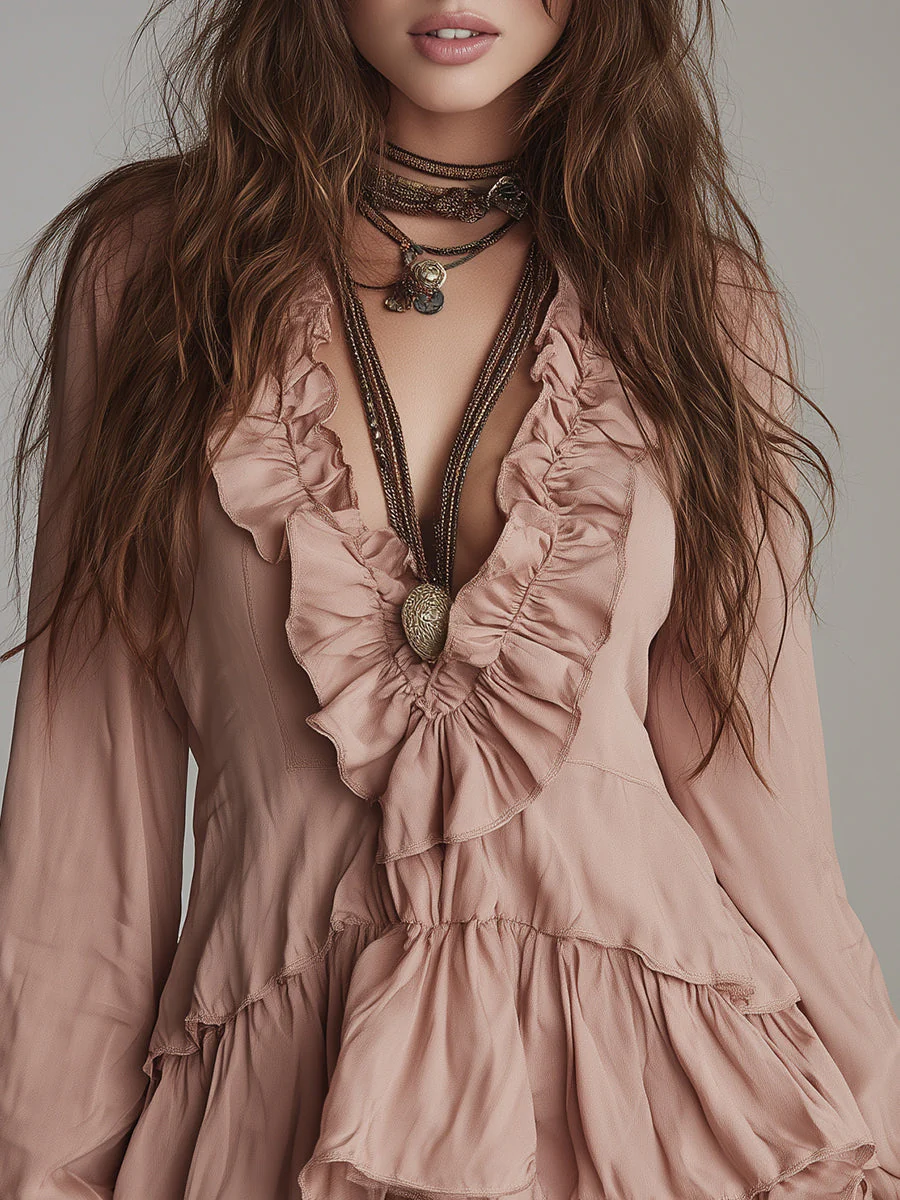 Bohemian Style Poplin Mini Dress With Ruffled Details - Image 2