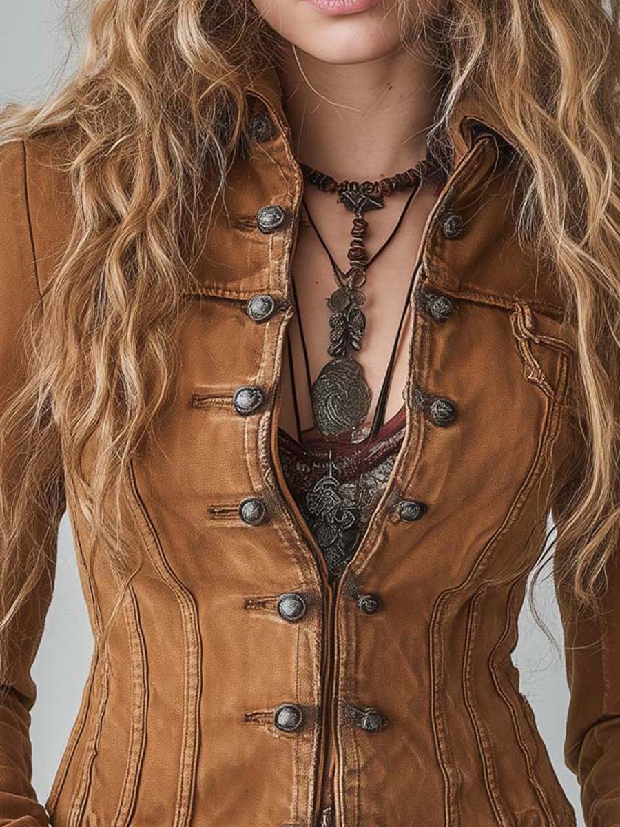 Bohemian Style Practical Washed Double-breasted Short Jacket - Image 2