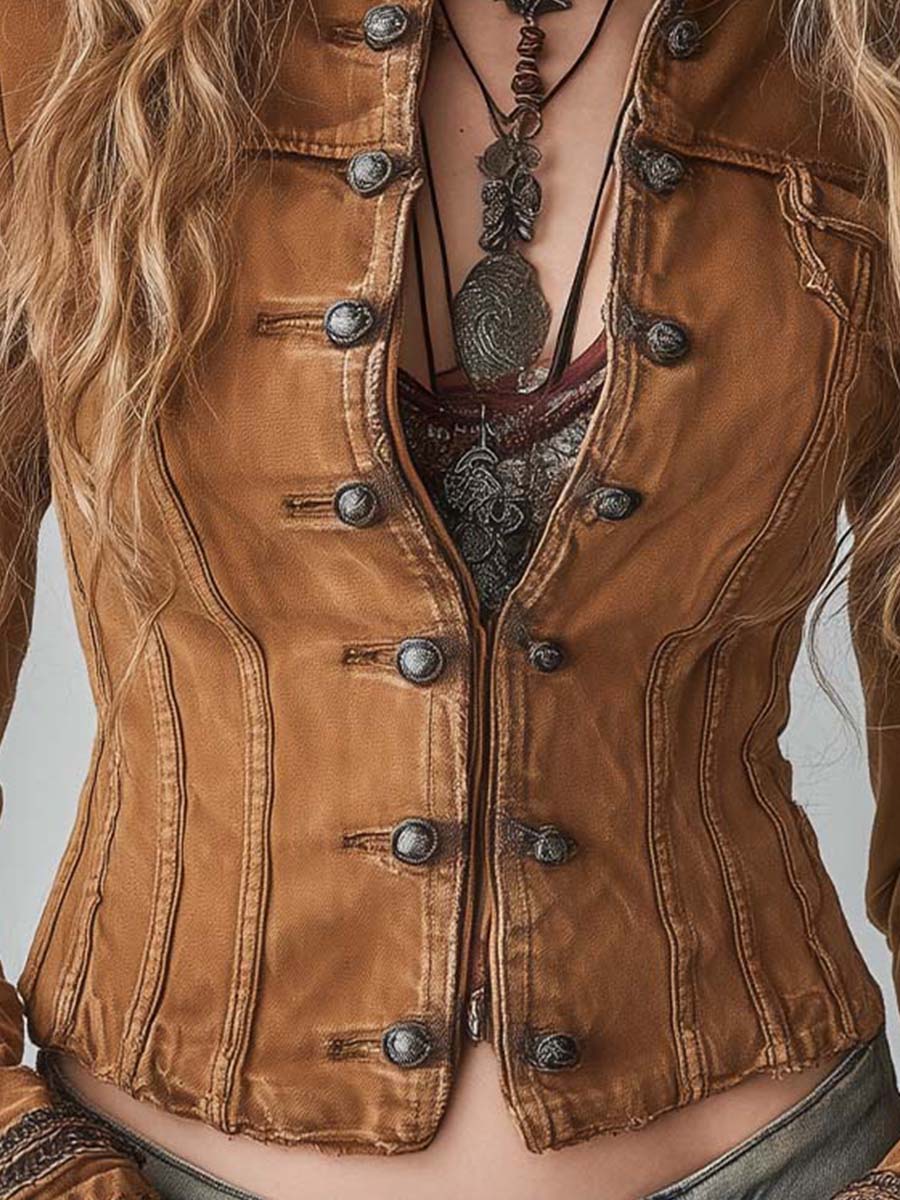 Bohemian Style Practical Washed Double-breasted Short Jacket - Image 3