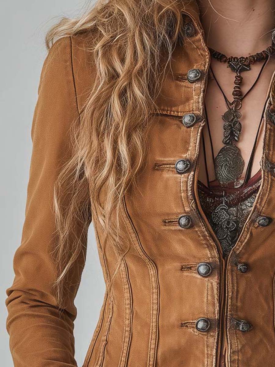 Bohemian Style Practical Washed Double-breasted Short Jacket - Image 4