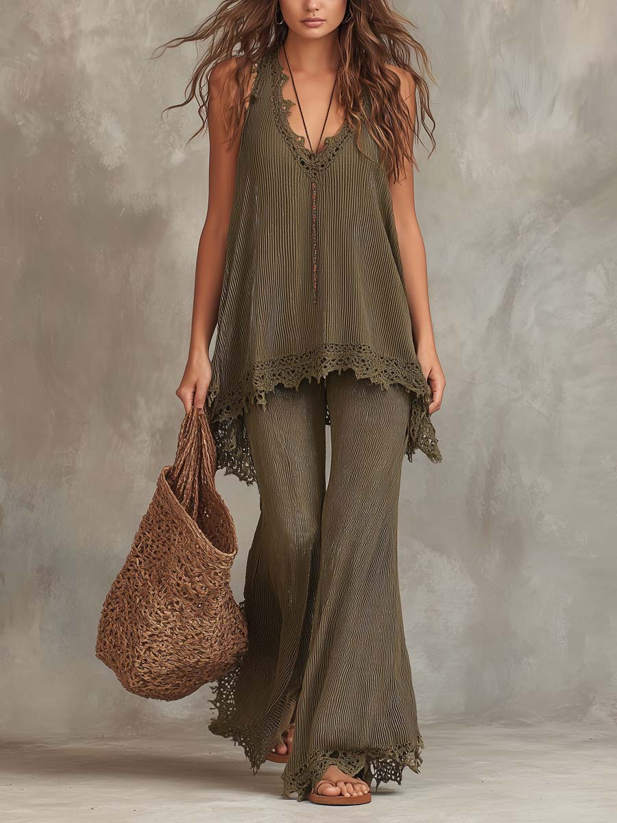 Bohemian Vacation Lace-trimmed Knitted Tank Top - Image 2
