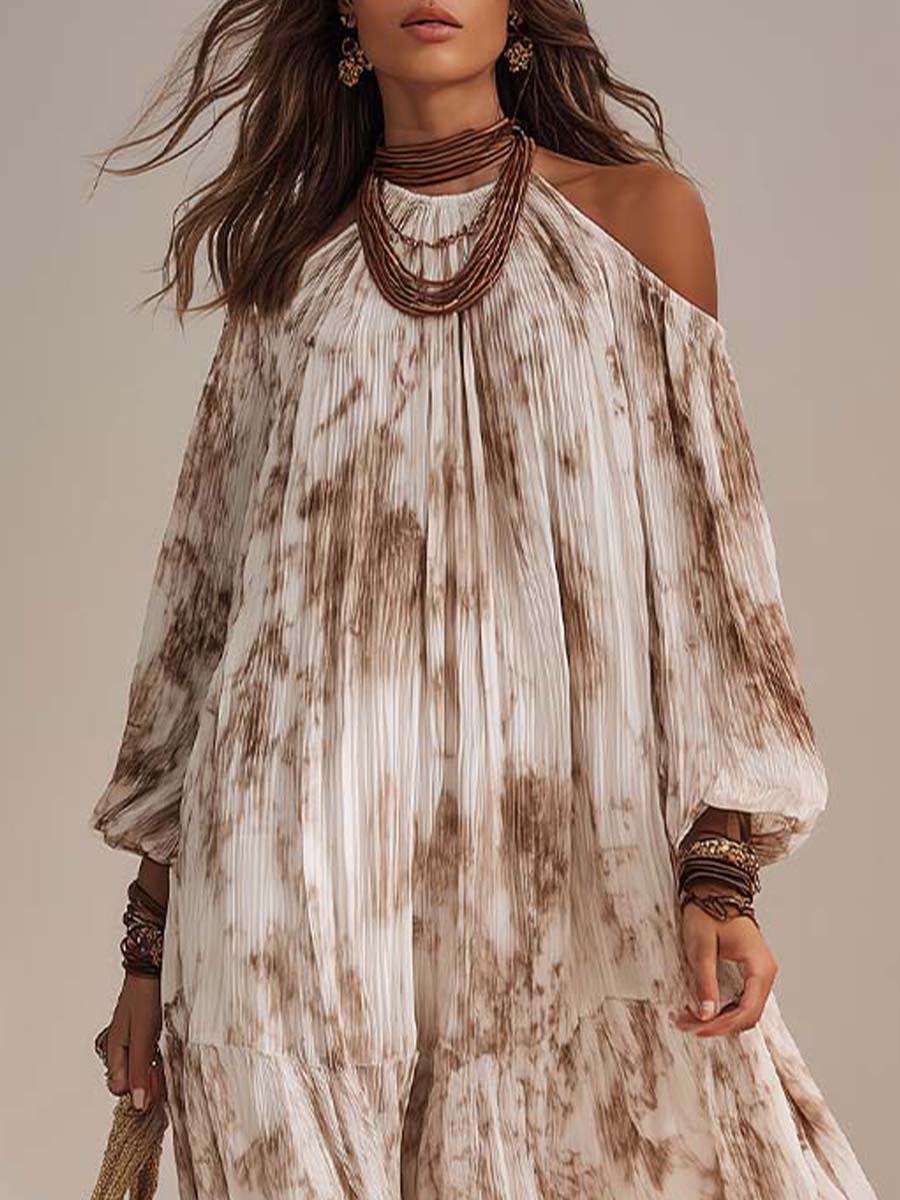 Bohemian Vacation Print Ruffled Off-the-shoulder Midi Dress - Image 2
