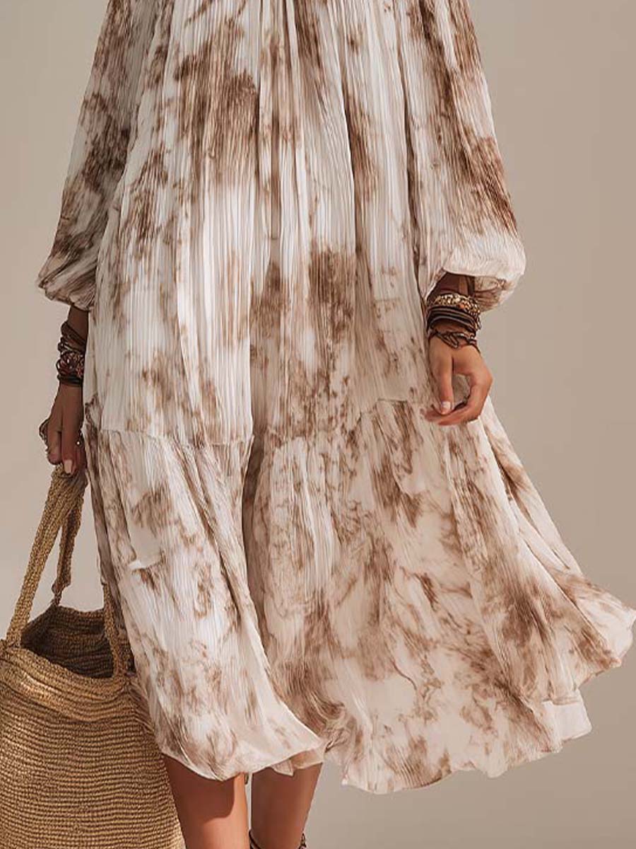 Bohemian Vacation Print Ruffled Off-the-shoulder Midi Dress - Image 3