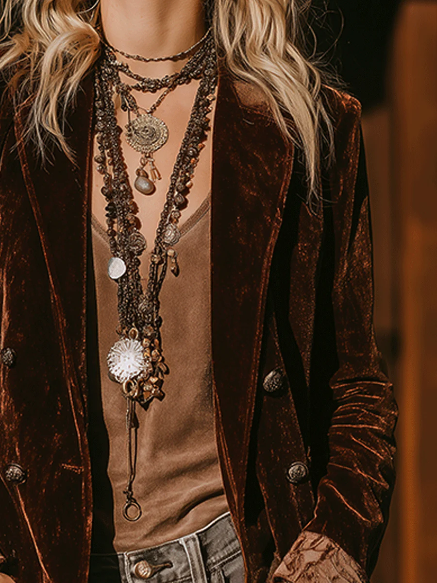 Bohemian Velvet Double-Breasted Blazer - Image 2