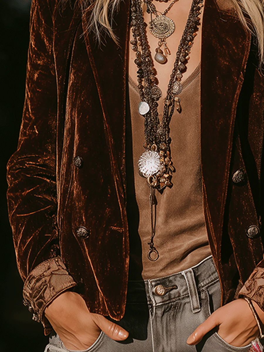 Bohemian Velvet Double-Breasted Blazer - Image 3