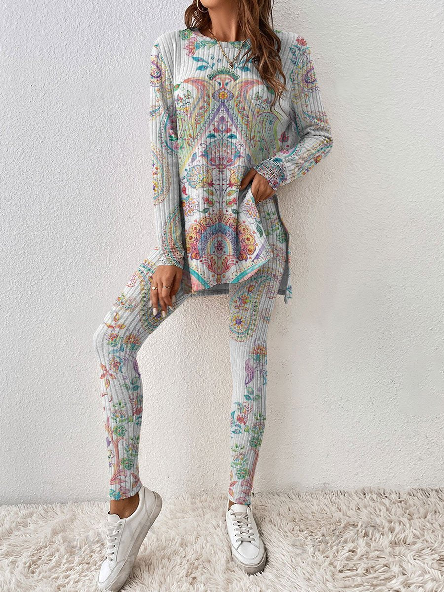 Bohemian Women's Grey Long Sleeve Pajama Set - Image 2