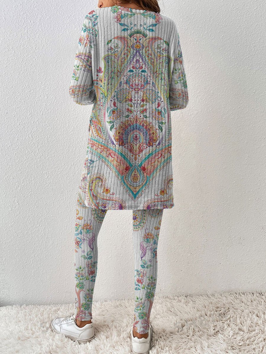 Bohemian Women's Grey Long Sleeve Pajama Set - Image 3