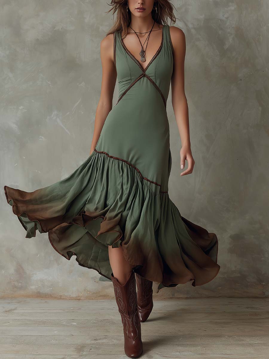Boho Dip-Dyed Ruffled Hem Midi Dress - Image 2