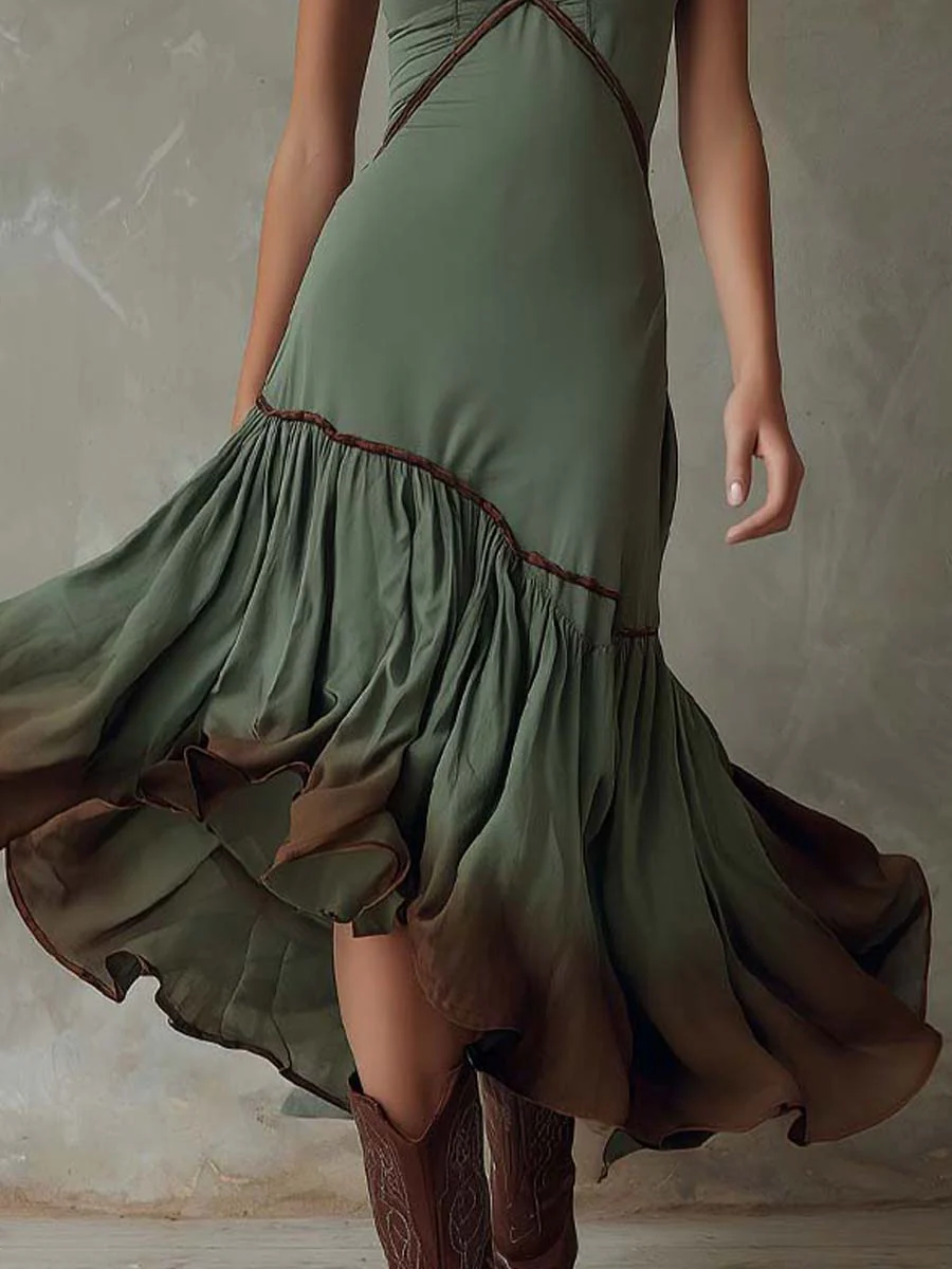 Boho Dip-Dyed Ruffled Hem Midi Dress - Image 4