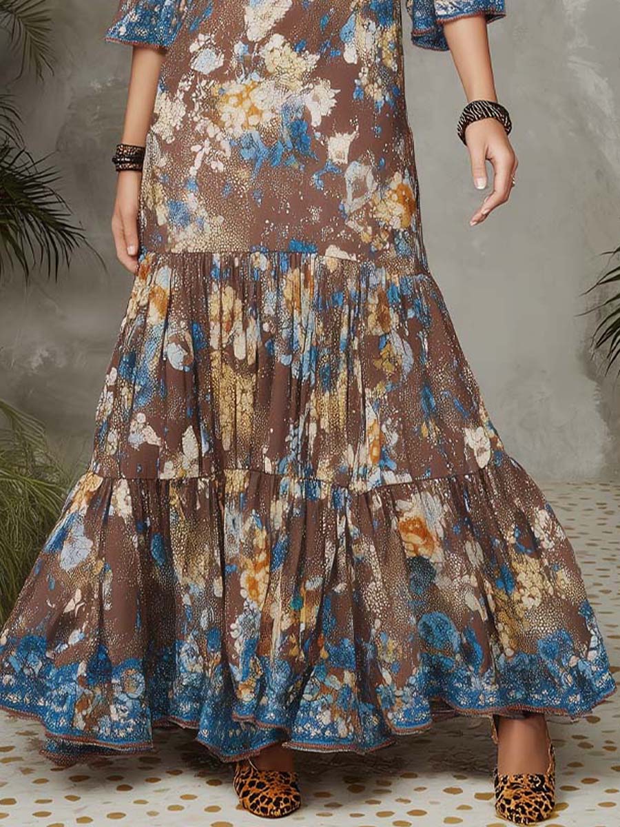 Boho Floral Chiffon Maxi Dress - Image 3