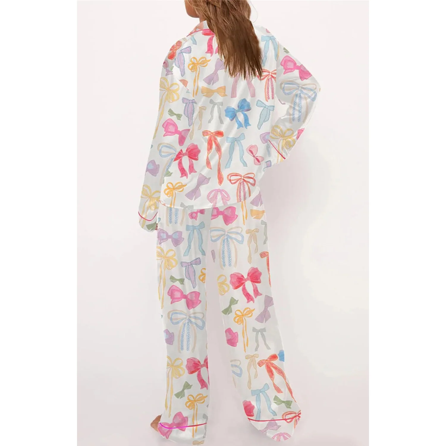 Bow Long Sleeve and Pants Pajama Set - Image 3