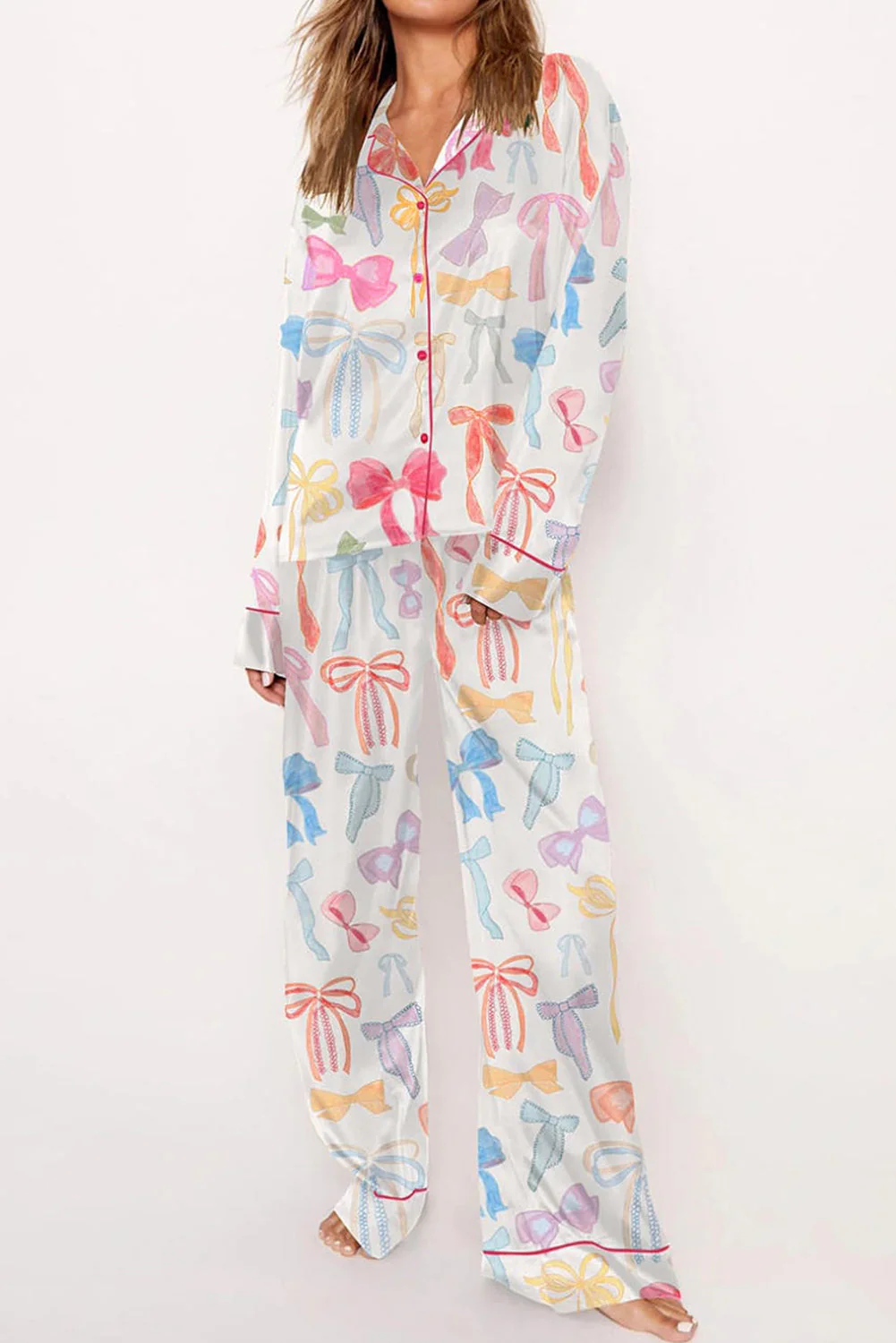 Bow Long Sleeve and Pants Pajama Set - Image 4