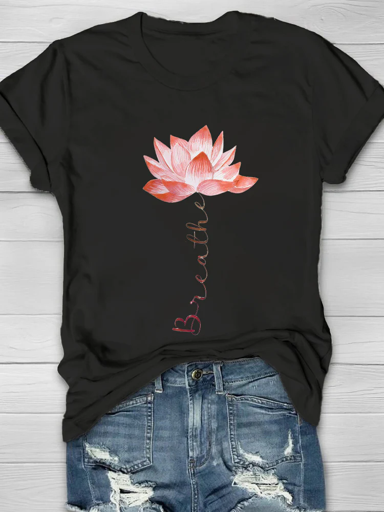 Breathe Lotus Print Women's T-shirt - Image 2