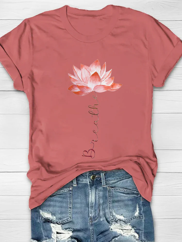 Breathe Lotus Print Women's T-shirt - Image 3