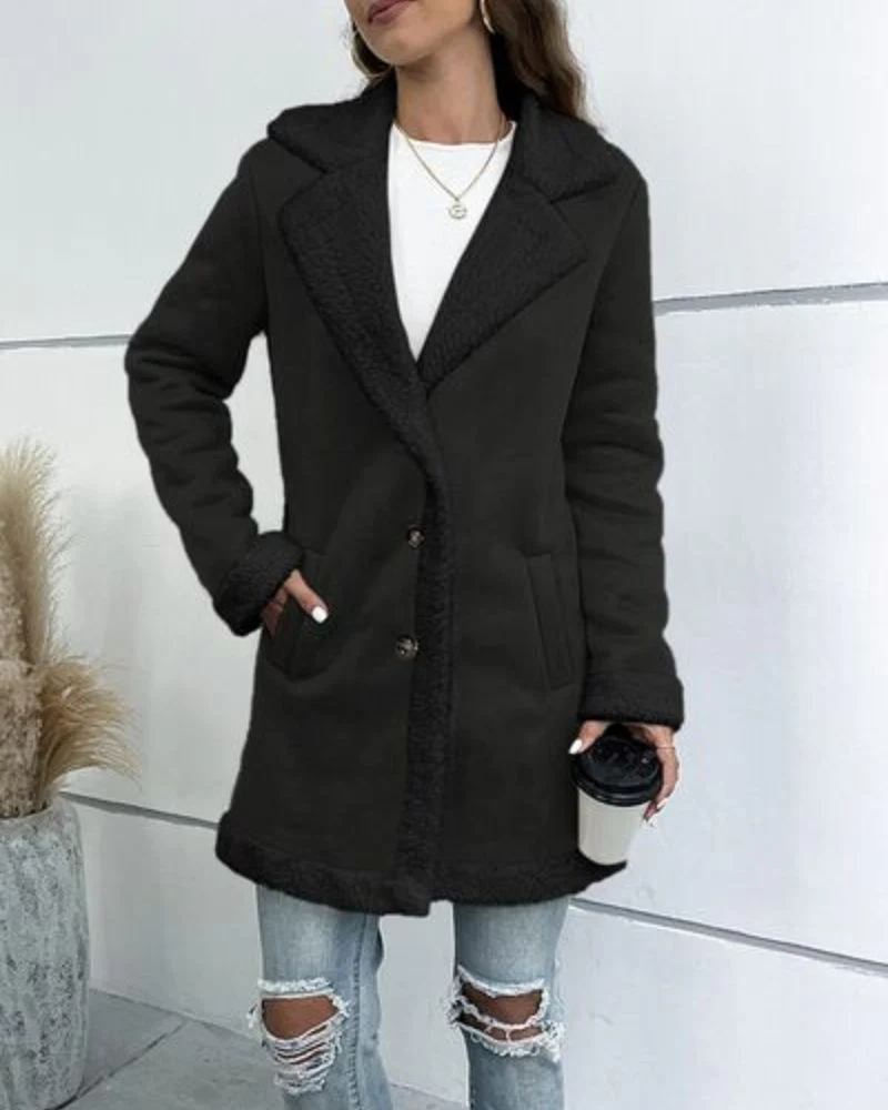 BRILEY - Button Up Lapel Collar Long Sleeve Coat - Image 3