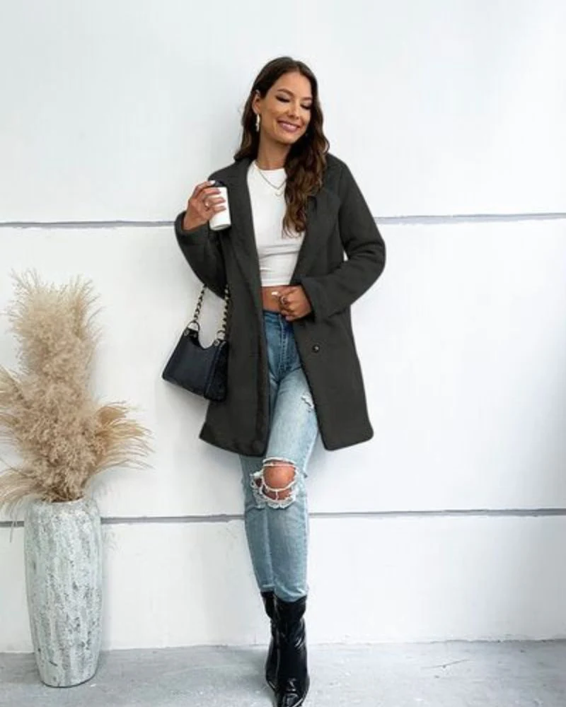 BRILEY - Button Up Lapel Collar Long Sleeve Coat - Image 5