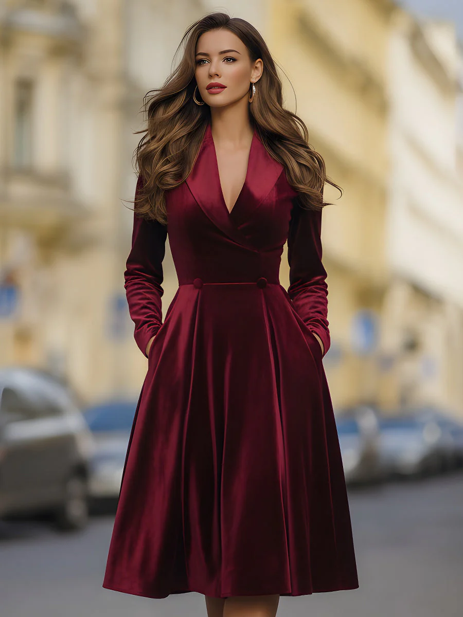 Burgundy Velvet Blazer Midi Dress - Image 2