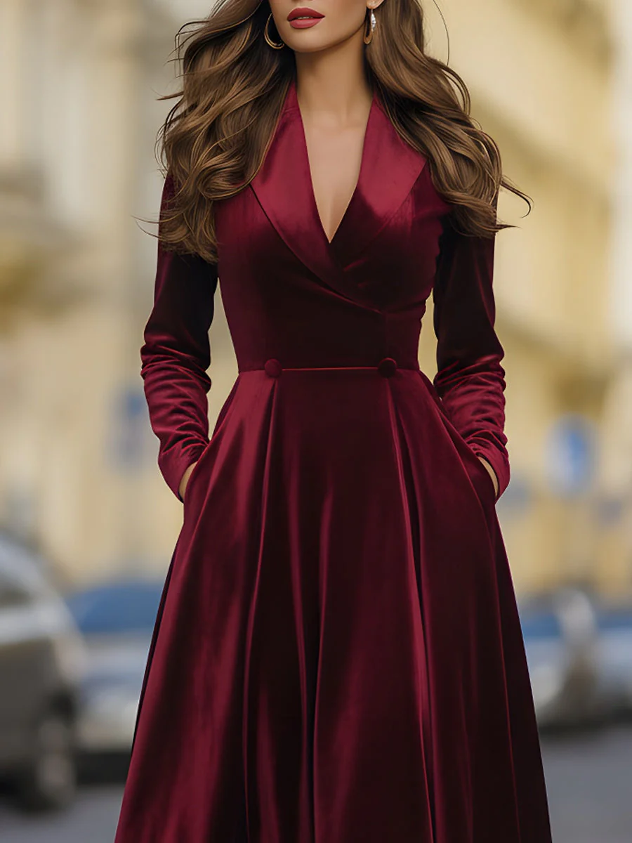 Burgundy Velvet Blazer Midi Dress - Image 3