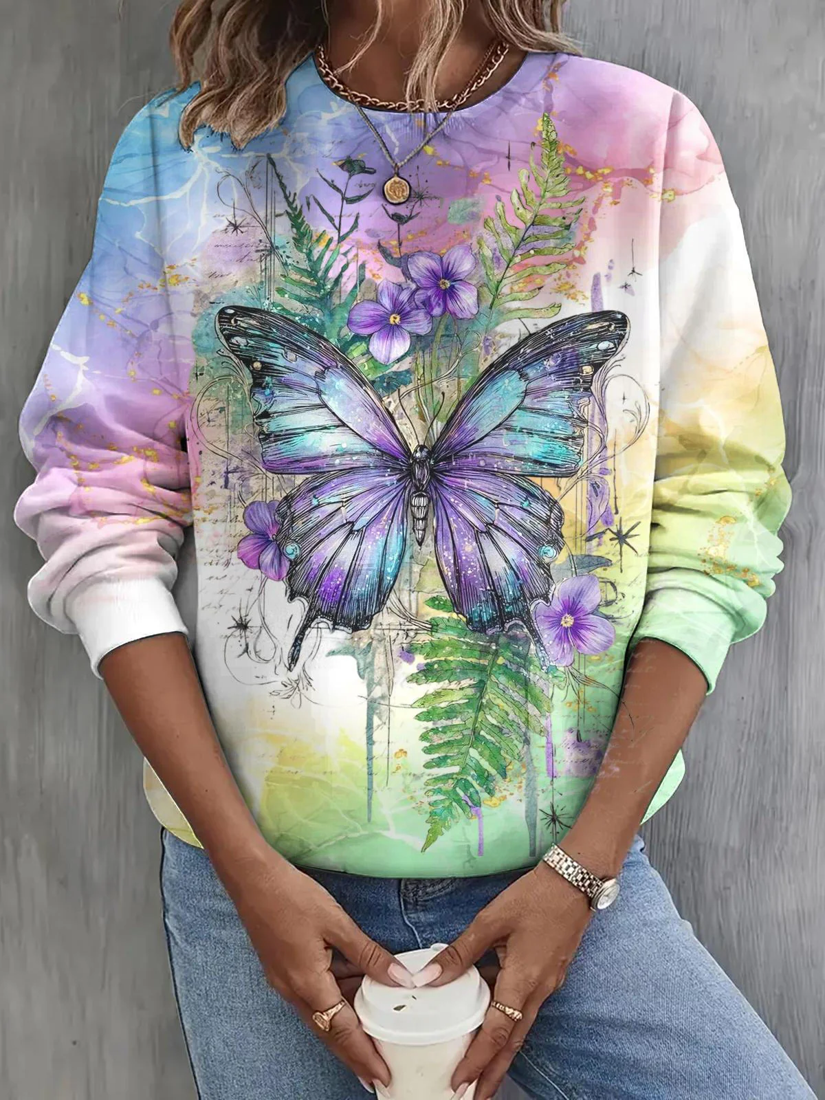 Butterfly Long Sleeve Casual Top