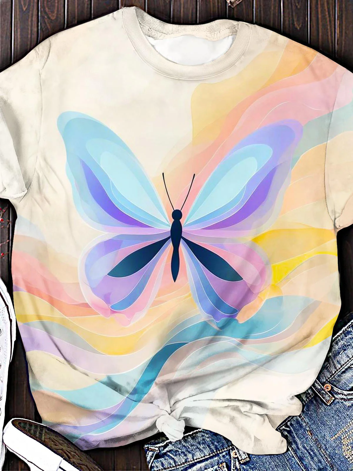 Butterfly Painting Crew Neck T-shirt