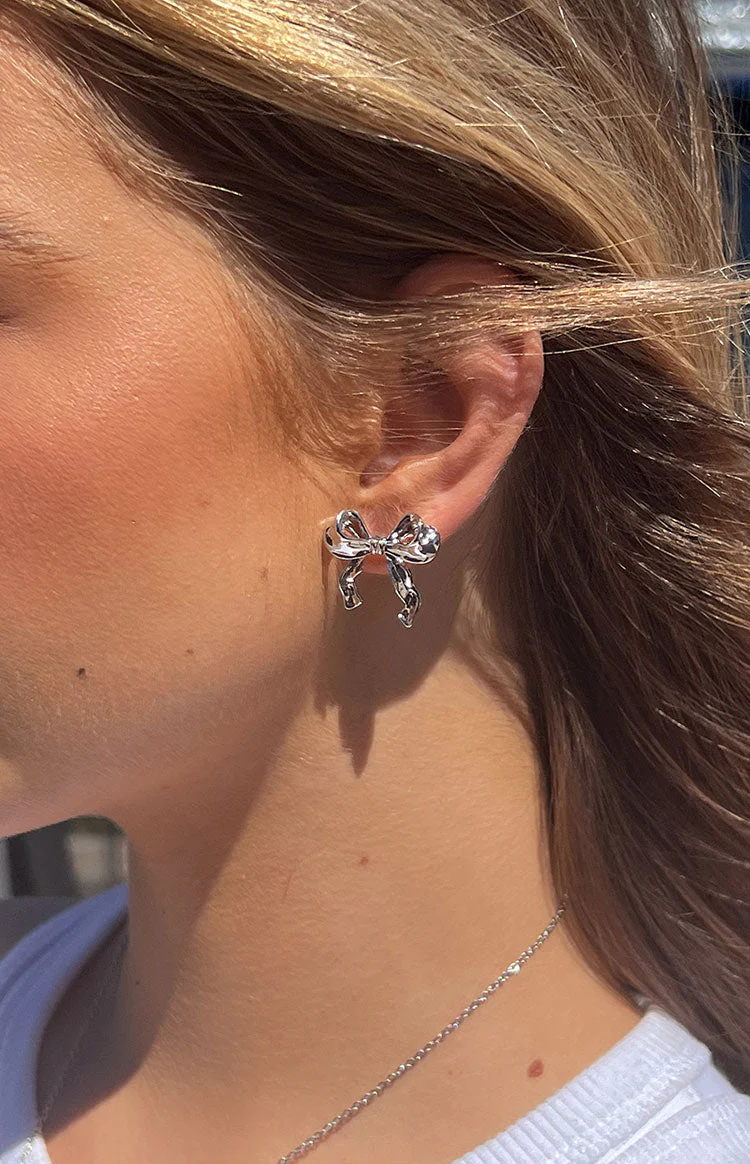 Calista Silver Bow Earrings - Image 2