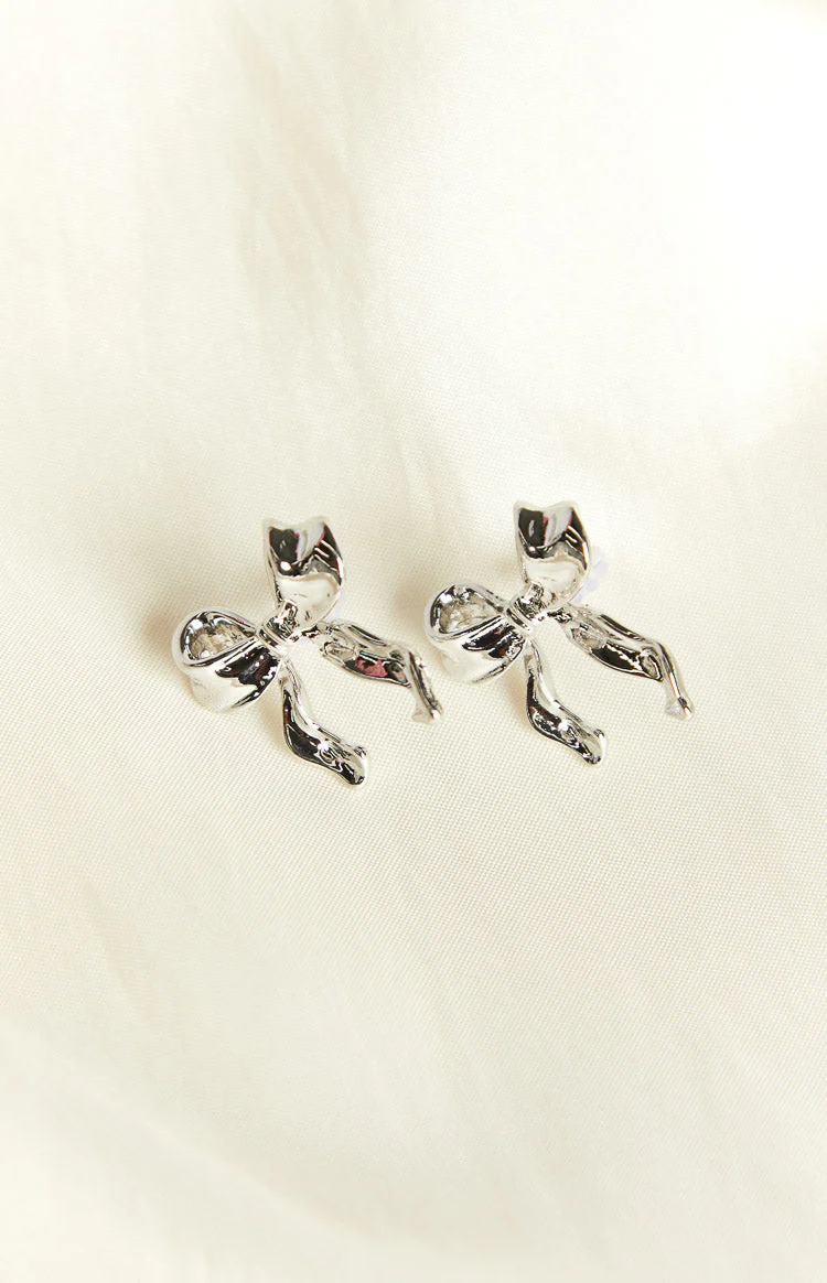 Calista Silver Bow Earrings - Image 3