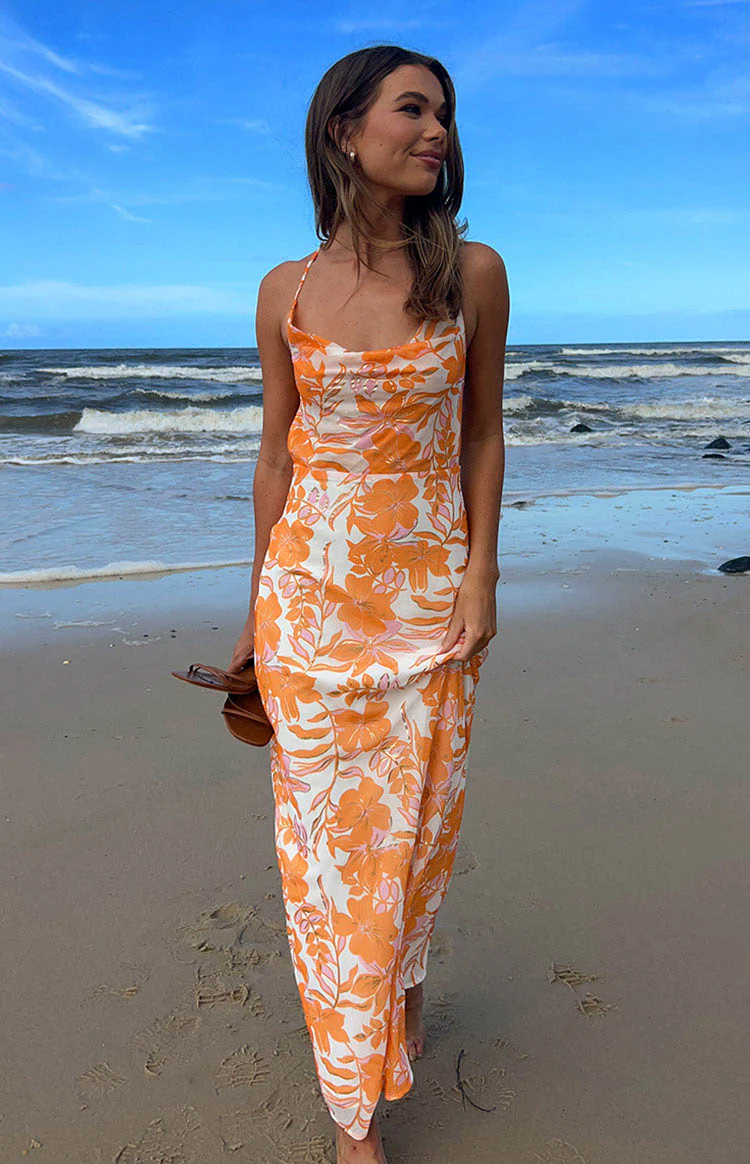 Cambri Orange Floral Chiffon Maxi Dress - Image 10