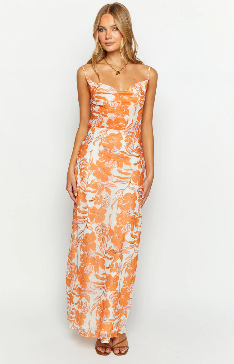 Cambri Orange Floral Chiffon Maxi Dress - Image 4