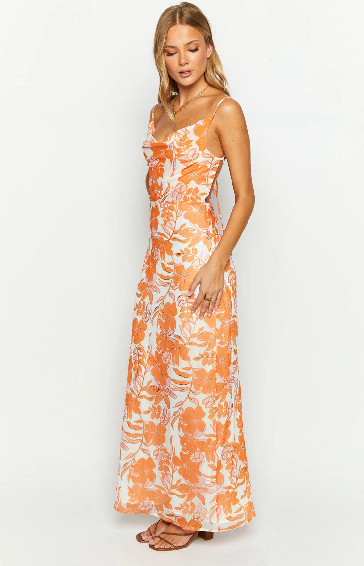 Cambri Orange Floral Chiffon Maxi Dress - Image 6