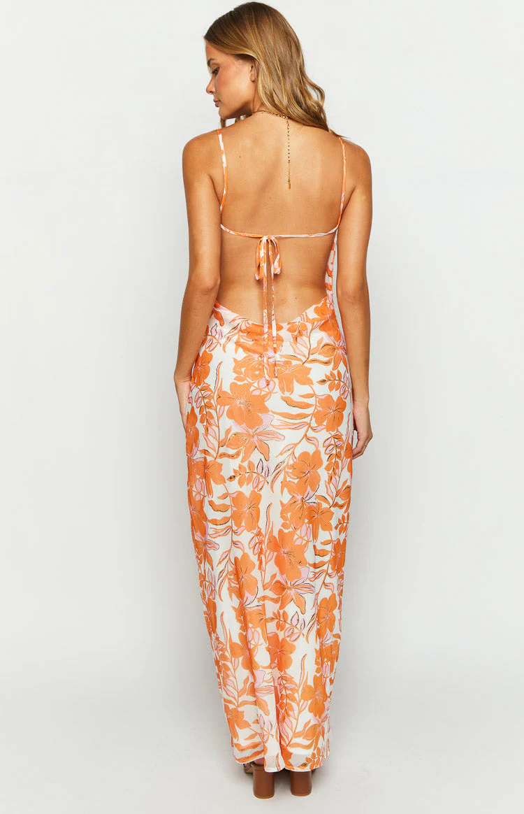 Cambri Orange Floral Chiffon Maxi Dress - Image 7