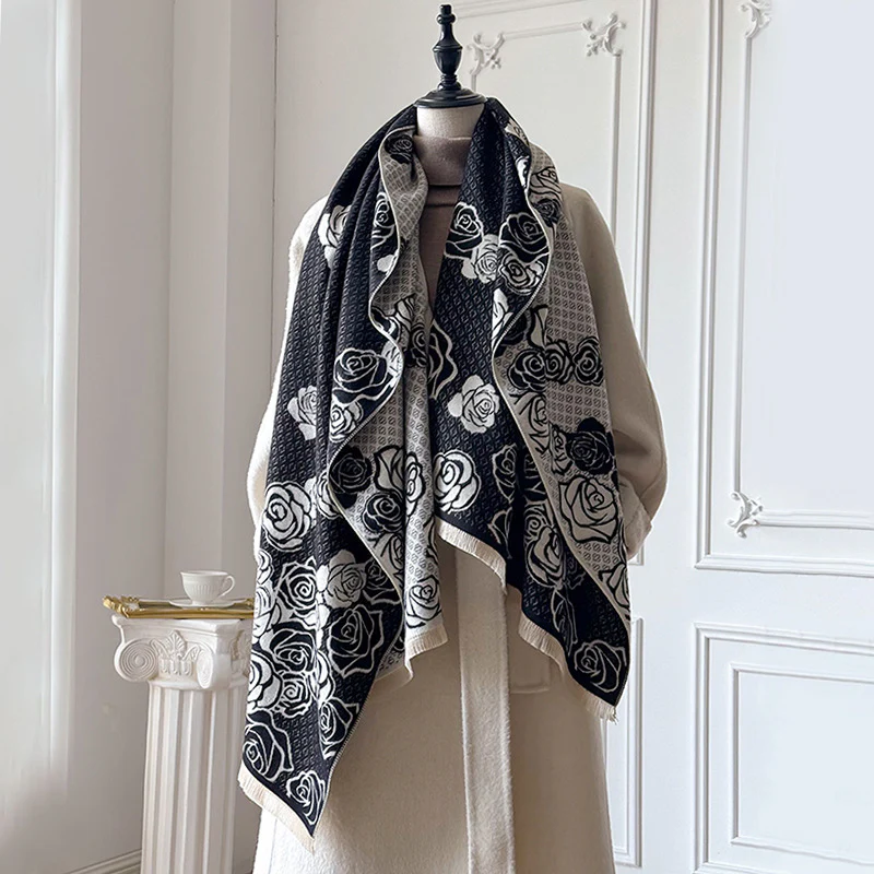 Camellia Cashmere Scarf Warm Neck Shawl Air Conditioning - Image 2