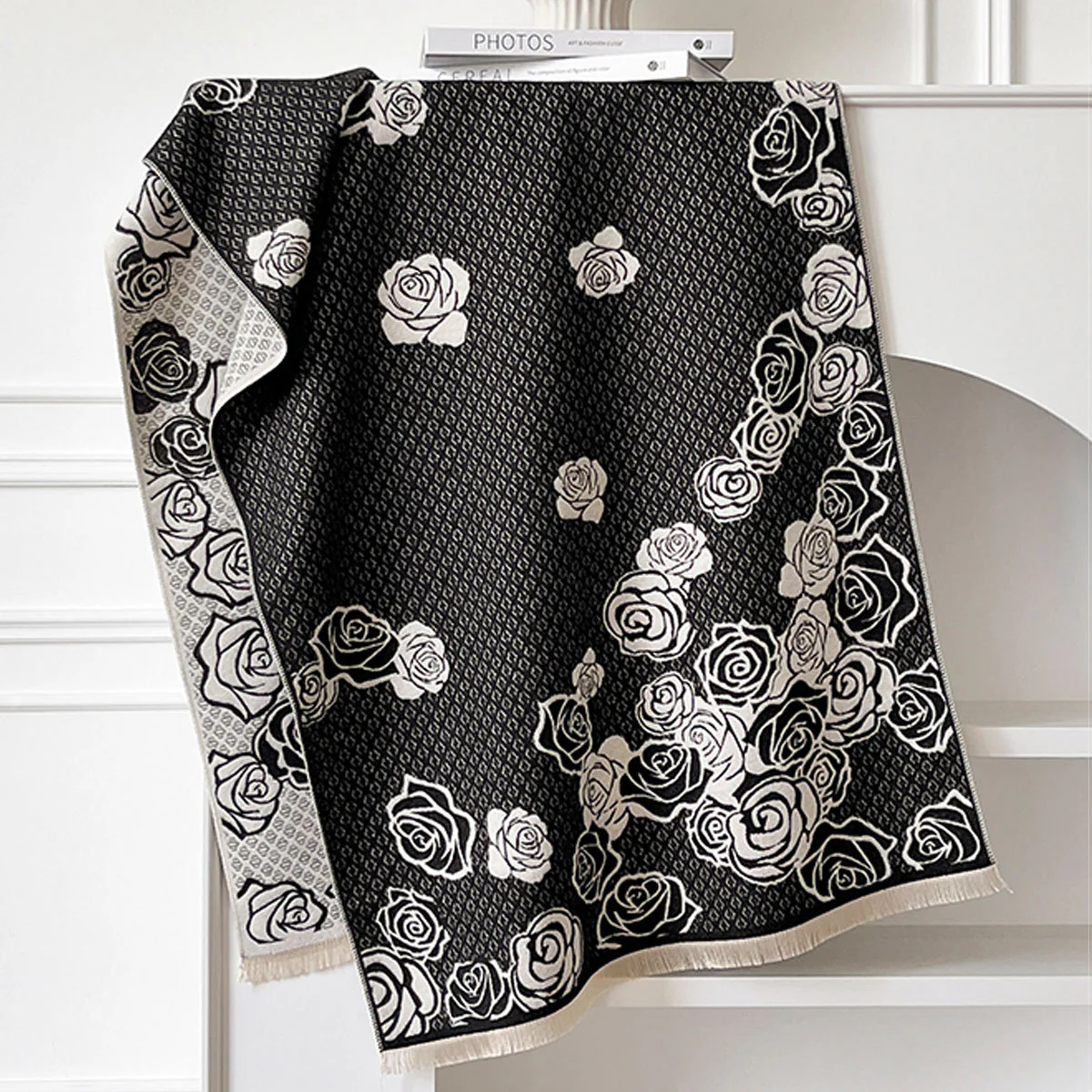 Camellia Cashmere Scarf Warm Neck Shawl Air Conditioning - Image 5