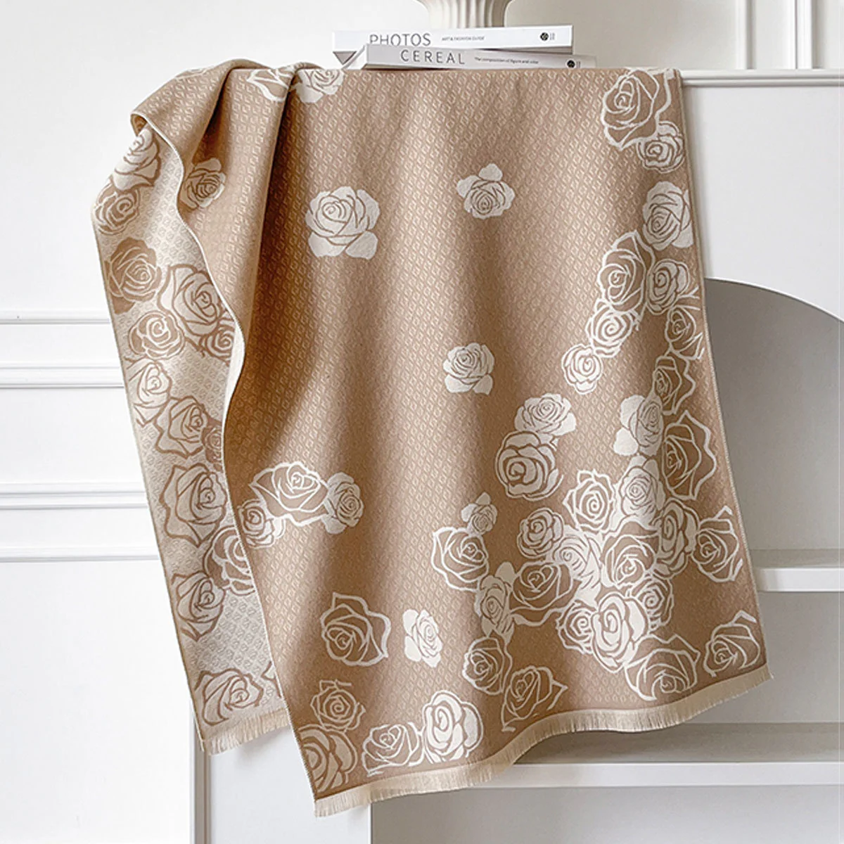 Camellia Cashmere Scarf Warm Neck Shawl Air Conditioning - Image 8