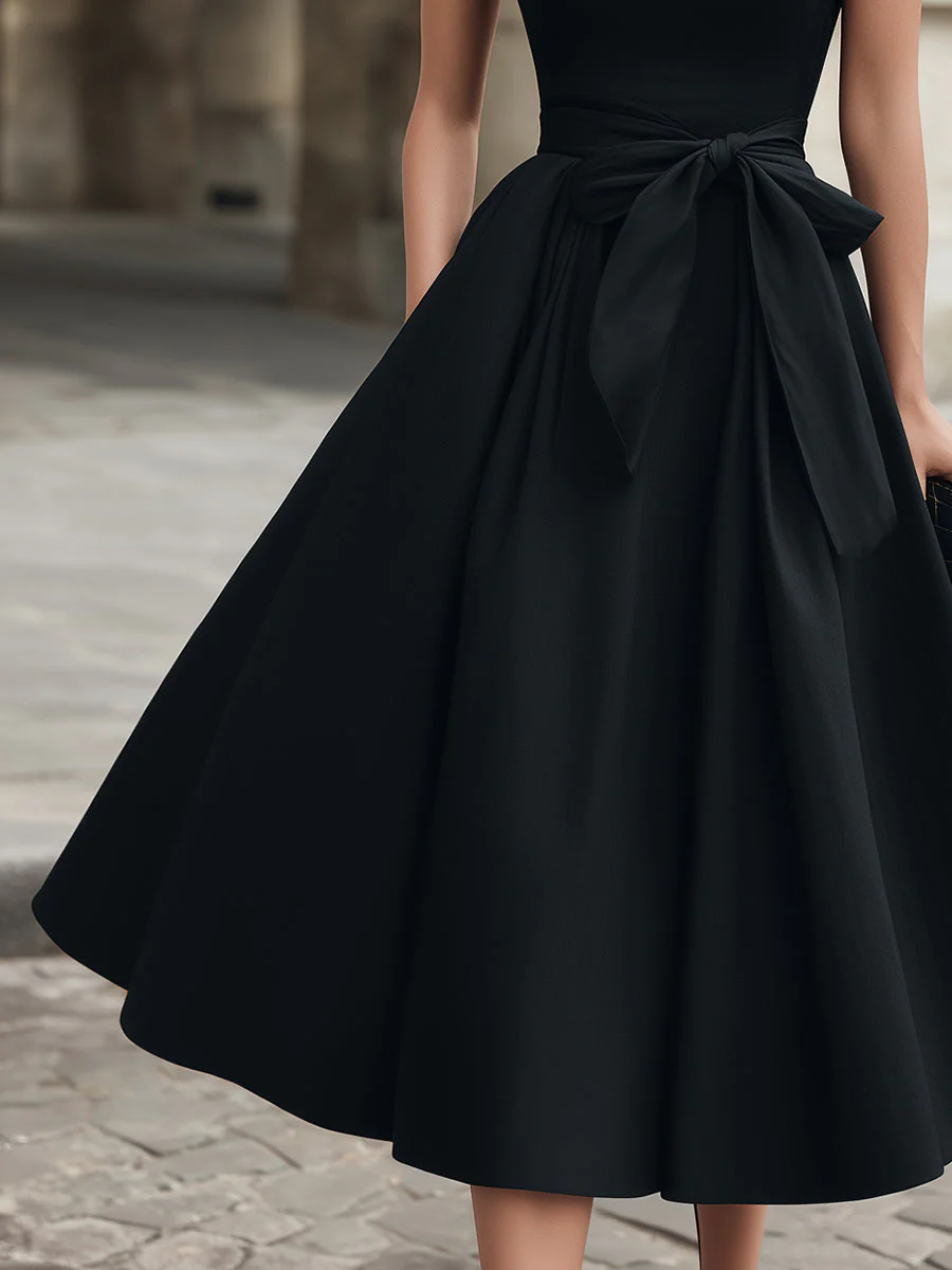 Cap-Sleeve Bow-Waist Midi Dress - Image 4