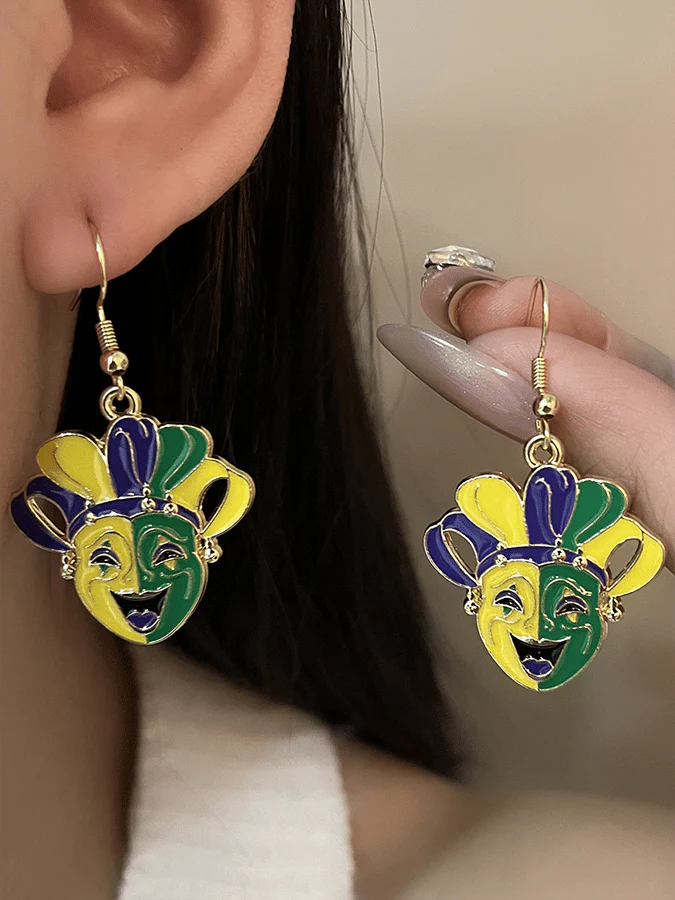 Carnival Creative Cartoon Smiling Face Theater Mask Ear Hook Dripping Oil Clown Earrings - Image 5