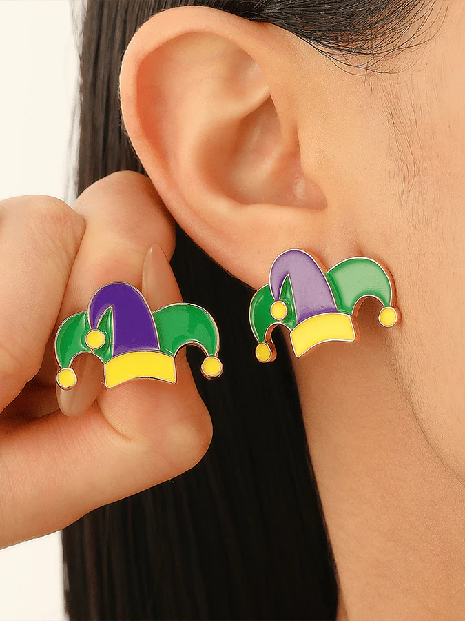 Carnival Three-Color Clown Hat Crown Stud Earrings