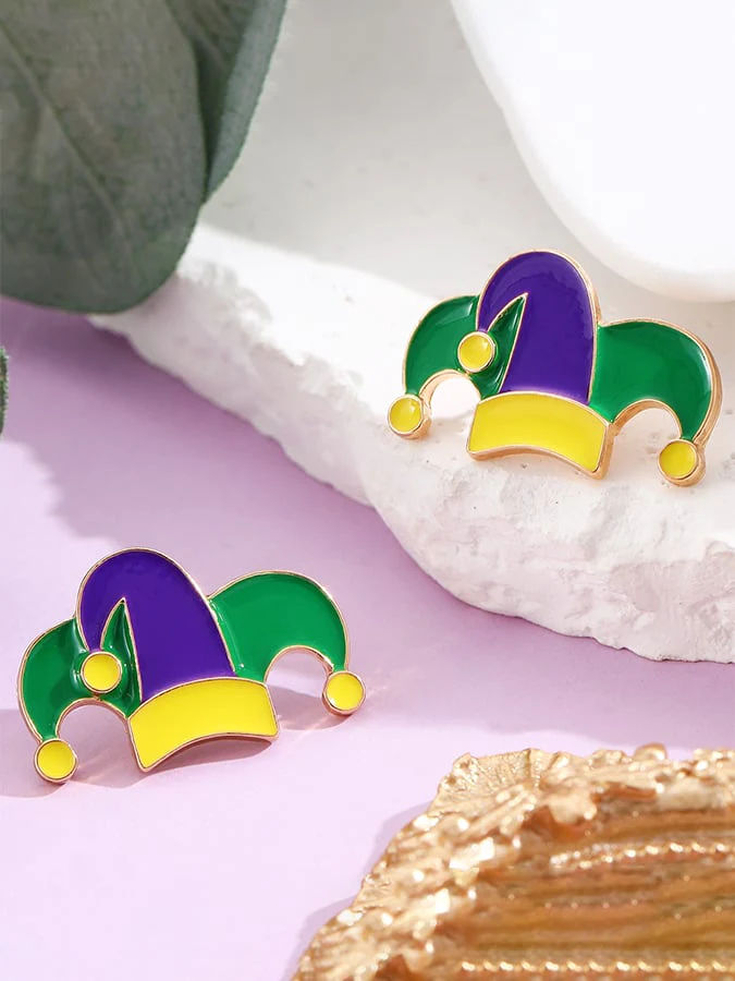 Carnival Three-Color Clown Hat Crown Stud Earrings - Image 6