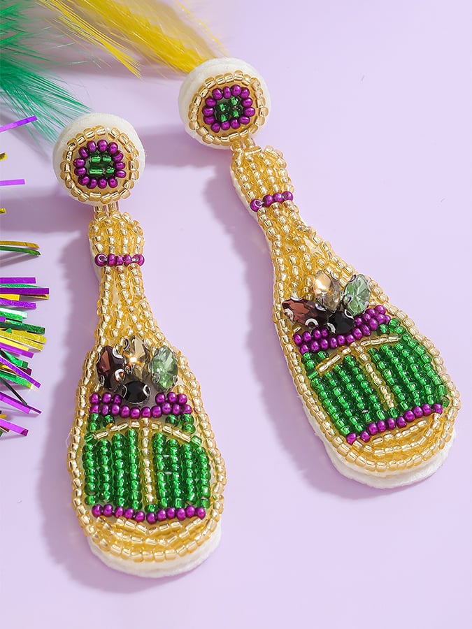 Carnival Wine Bottle-Shaped Seed Bead Handmade Woven Earrings