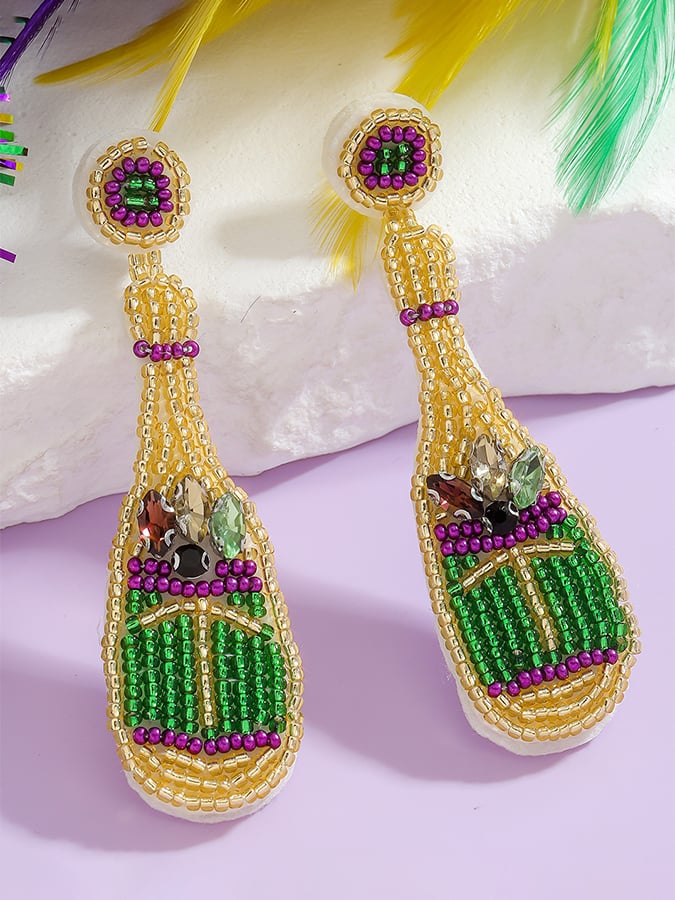 Carnival Wine Bottle-Shaped Seed Bead Handmade Woven Earrings - Image 2