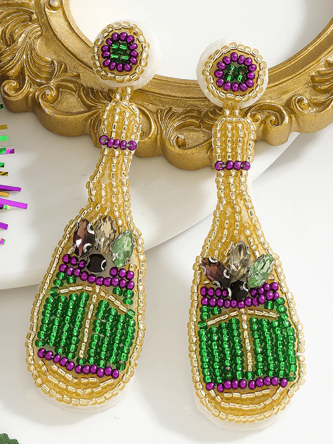 Carnival Wine Bottle-Shaped Seed Bead Handmade Woven Earrings - Image 3