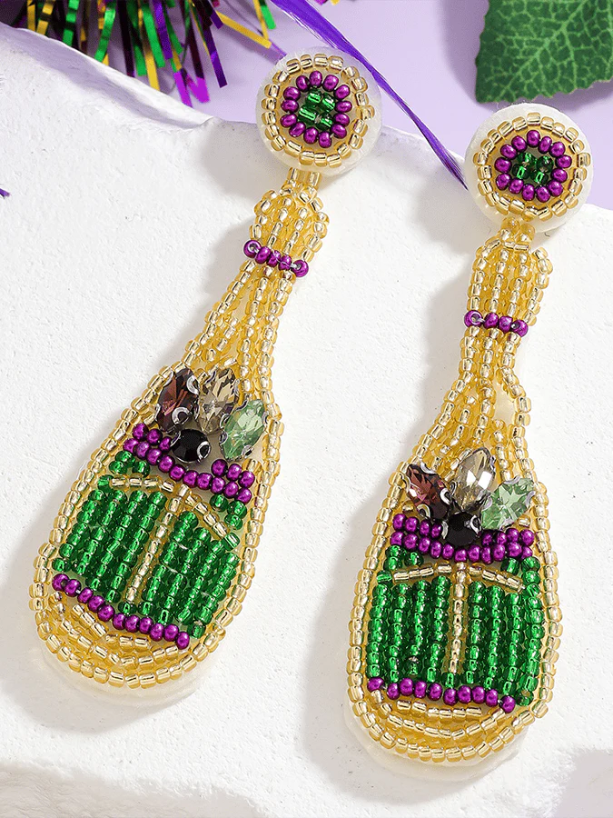 Carnival Wine Bottle-Shaped Seed Bead Handmade Woven Earrings - Image 4