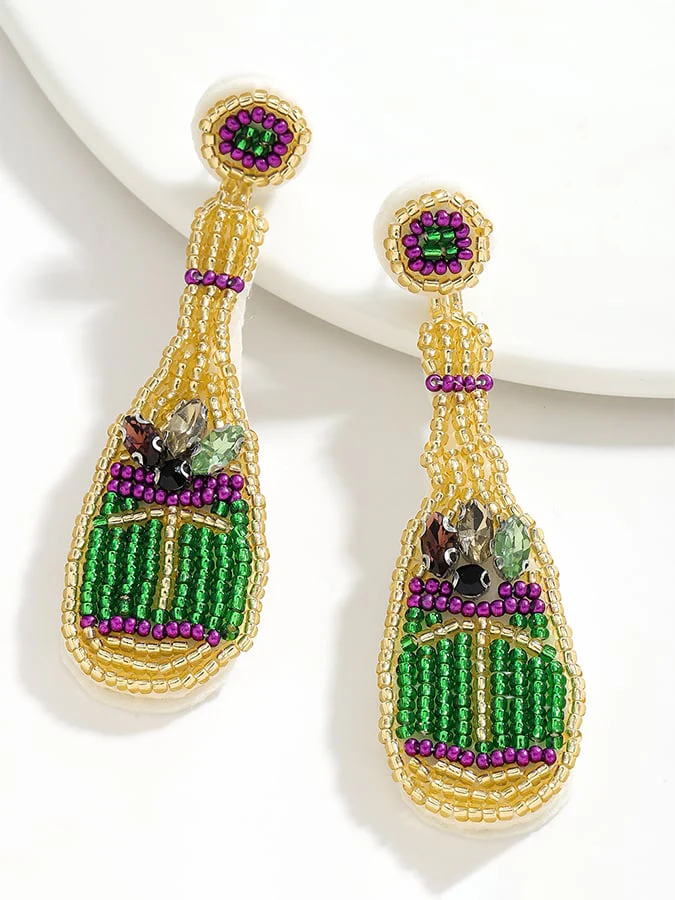 Carnival Wine Bottle-Shaped Seed Bead Handmade Woven Earrings - Image 5